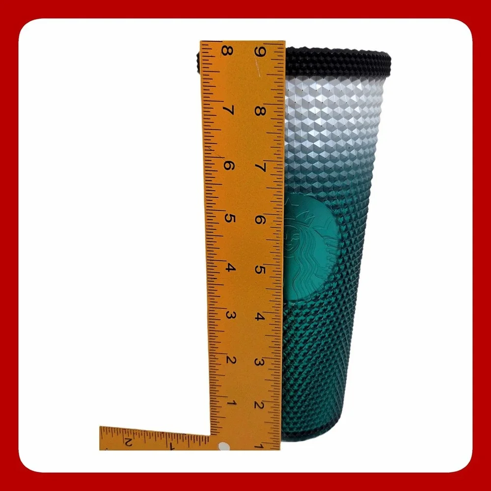 Disney Starbucks Mickey Mouse Teal Ombre Studded Cold Cup Tumbler 24oz EUC
